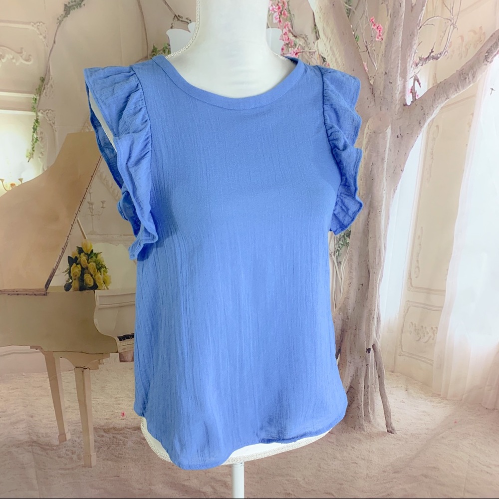 & Other Stories Blue Ruffle Cotton Blouse